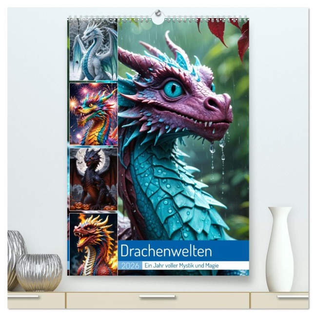 Drachenwelten - Ein Jahr voller Mystik und Magie (hochwertiger Premium Wandkalender 2026 DIN A2 hoch), Kunstdruck in Hochglanz - Sven Melisch