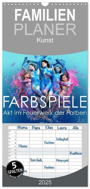 Familienplaner 2025 - FARBSPIELE - Akt im Feuerwerk der Farben mit 5 Spalten (Wandkalender, 21 x 45 cm) CALVENDO - Ulrich Allgaier (Ullision)