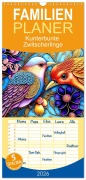 Cover-Bild zum Titel 'Familienplaner 2026 - Kunterbunte Zwitscherlinge mit 5 Spalten (Wandkalender, 21 x 45 cm) CALVENDO' von 'Garrulus Glandarius'