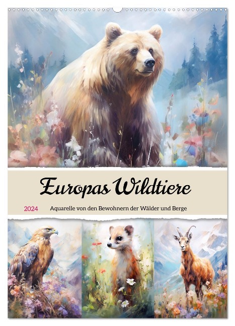 Europas Wildtiere. Aquarelle von den Bewohnern der Wälder und Berge (Wandkalender 2024 DIN A2 hoch), CALVENDO Monatskalender - Rose Hurley