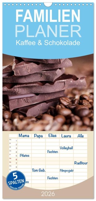 Familienplaner 2026 - Kaffee & Schokolade mit 5 Spalten (Wandkalender, 21 x 45 cm) CALVENDO - Nailia Schwarz