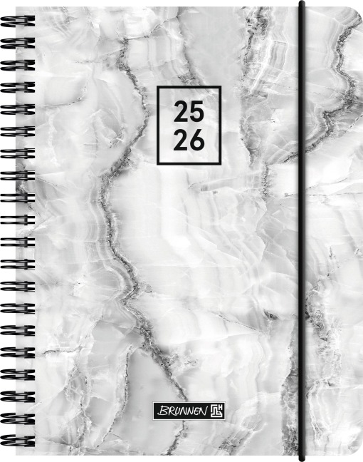 BRUNNEN Schülerkalender (2025/2026) "Grey Marble", 2 Seiten = 1 Woche, A6, 208 Seiten, PP-Umschlag, grau - 