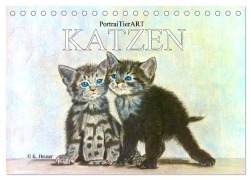 KATZEN PortraiTierART (Tischkalender 2026 DIN A5 quer), CALVENDO Monatskalender - PortraiTierART Kerstin Heuser