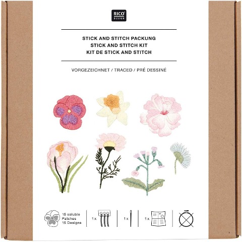 Stick & Stitch Packung Frühlingsblumen, inkl. wasserlöslicher Stickvorlage, inkl. wasserlöslicher, bedruckter Stickvorlage, Stickg - 