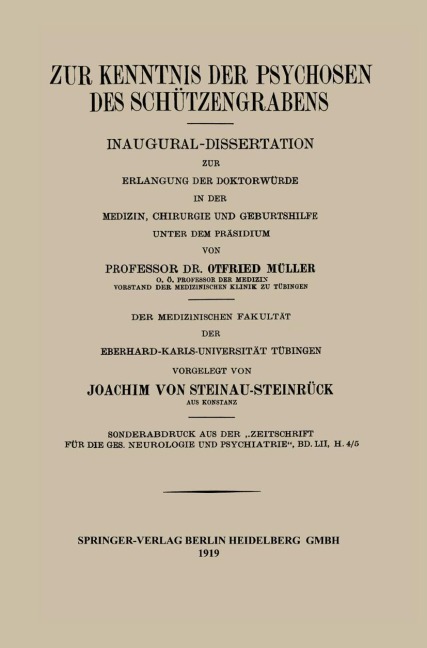 Zur Kenntnis der Psychosen des Schützengrabens - Joachim von Steinau-Steinrück