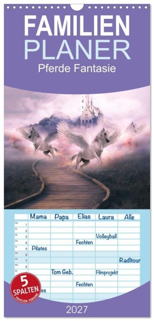 Familienplaner 2027 - Pferde Fantasie mit 5 Spalten (Wandkalender, 21 x 45 cm) CALVENDO - Monika Altenburger