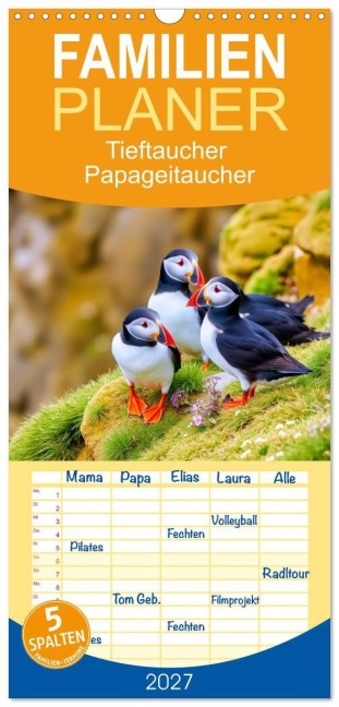 Familienplaner 2027 - Tieftaucher Papageitaucher mit 5 Spalten (Wandkalender, 21 x 45 cm) CALVENDO - Torsten Irmer