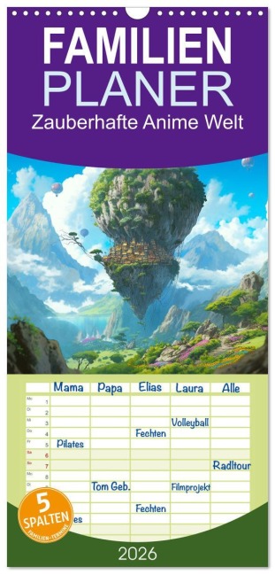 Familienplaner 2026 - Zauberhafte Anime Welt mit 5 Spalten (Wandkalender, 21 x 45 cm) CALVENDO - Kerstin Waurick