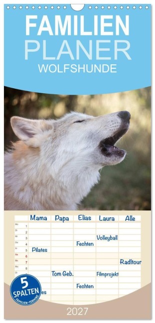 Familienplaner 2027 - Wolfshunde 2027 mit 5 Spalten (Wandkalender, 21 x 45 cm) CALVENDO - ARTness Photographie