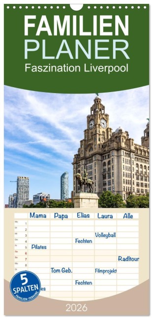 Familienplaner 2026 - Faszination Liverpool mit 5 Spalten (Wandkalender, 21 x 45 cm) CALVENDO - Holger Much Photography