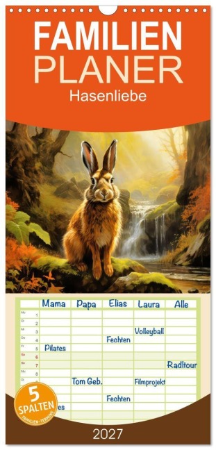 Familienplaner 2027 - Hasenliebe mit 5 Spalten (Wandkalender, 21 x 45 cm) CALVENDO - Sabine Löwer