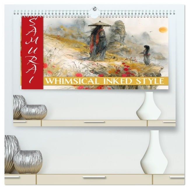 Samurai - whimsical inked style (hochwertiger Premium Wandkalender 2026 DIN A2 quer), Kunstdruck in Hochglanz - Val Thoermer