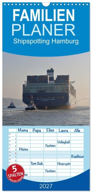 Familienplaner 2027 - Shipspotting Hamburg mit 5 Spalten (Wandkalender, 21 x 45 cm) CALVENDO - Jan Petersen