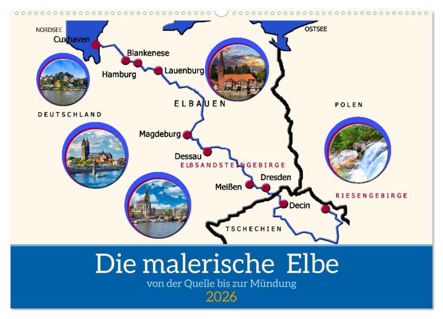 Die malerische Elbe (Wandkalender 2026 DIN A2 quer), CALVENDO Monatskalender - Claudia Kleemann