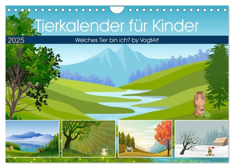 Tierkalender für Kinder (Wandkalender 2025 DIN A4 quer), CALVENDO Monatskalender - VogtArt VogtArt