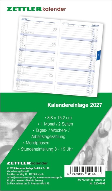 Kalenderersatzeinlage TP 1M/2S 2027 - 