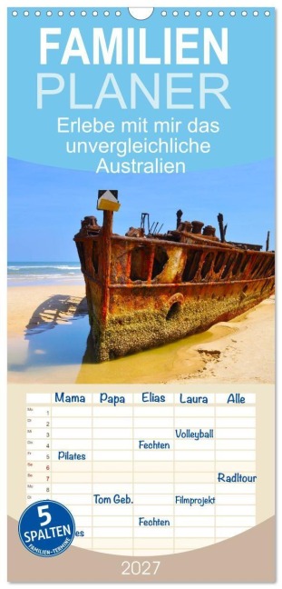 Familienplaner 2027 - Erlebe mit mir das unvergleichliche Australien mit 5 Spalten (Wandkalender, 21 x 45 cm) CALVENDO - Nadine Büscher