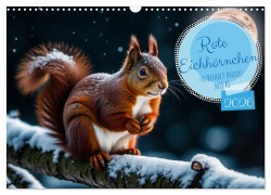 Cover-Bild zum Titel 'Rote Eichhörnchen - zauberhaft anders mit KI (Wandkalender 2026 DIN A3 quer), CALVENDO Monatskalender' von 'Angela Merk'