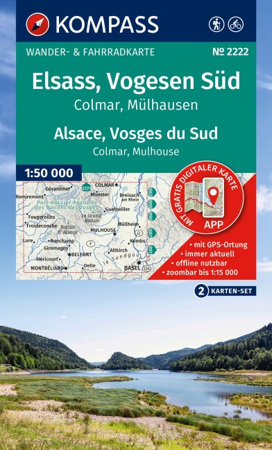 KOMPASS Wanderkarten-Set 2222 Elsass, Vogesen Süd / Alsace, Vosges du Sud, Colmar, Mülhausen / Mulhouse (2 Karten) 1:50.000 - 