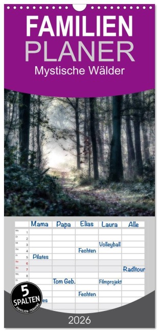 Familienplaner 2026 - Mystische Wälder mit 5 Spalten (Wandkalender, 21 x 45 cm) CALVENDO - Hermann Greiling