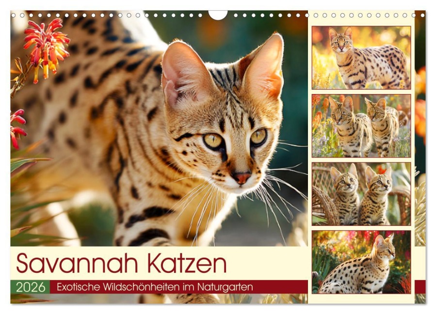 Savannah Katzen. Exotische Wildschönheiten im Naturgarten (Wandkalender 2026 DIN A3 quer), CALVENDO Monatskalender - Rose Hurley