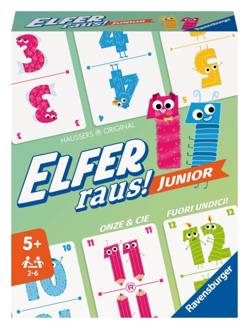Ravensburger - 20947 Elfer Raus! Junior - Kartenspiel 2 - 6 Spieler, Spiel ab 5 Jahren für Kinder und Erwachsene, Zahlenraum 1-20 - © Hausser