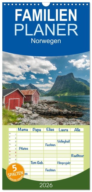 Familienplaner 2026 - Norwegen mit 5 Spalten (Wandkalender, 21 x 45 cm) CALVENDO - Roman Burri