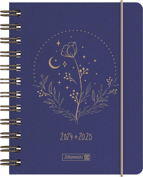 Schülerkalender 2024/2025 "Moon Flower", 1 Seite = 1 Tag, A6, 352 Seiten, blau - 