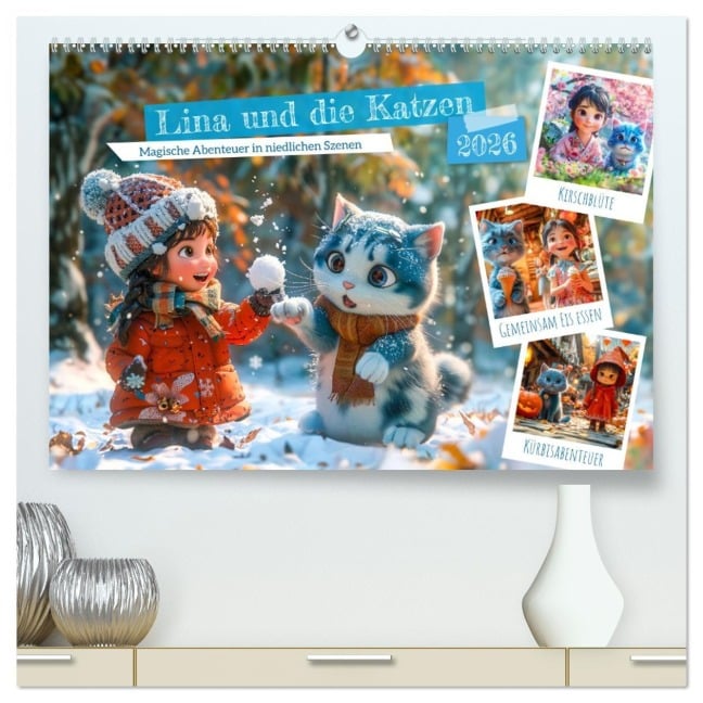 Lina und die Katzen - Magische Abenteuer in niedlichen Szenen (hochwertiger Premium Wandkalender 2026 DIN A2 quer), Kunstdruck in Hochglanz - Anja Frost