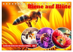 Cover-Bild zum Titel 'Biene auf Blüte - Faszinierende Details durch künstliche Intelligenz (Tischkalender 2026 DIN A5 quer), CALVENDO Monatskalender' von 'Marco Warstat'