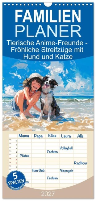 Familienplaner 2027 - Tierische Anime-Freunde - Fröhliche Streifzüge mit Hund und Katze mit 5 Spalten (Wandkalender, 21 x 45 cm) CALVENDO - Anja Frost