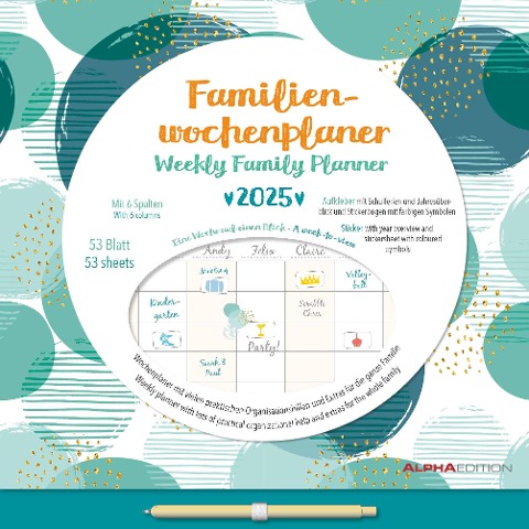 Familien Wochenkalender Dots 2025 - Familien-Timer - Termin-Planer - Kinder-Kalender - Familien-Kalender - 30,5x30,5 - 
