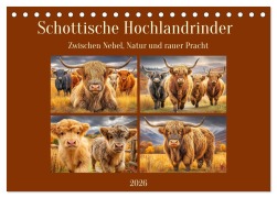 Cover-Bild zum Titel 'Schottische Hochlandrinder. Zwischen Nebel, Natur und rauer Pracht (Tischkalender 2026 DIN A5 quer), CALVENDO Monatskalender' von 'Rose Hurley'