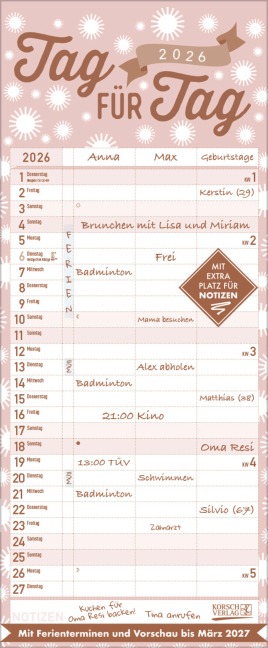 Premium Familientimer Tag für Tag 2026 - 