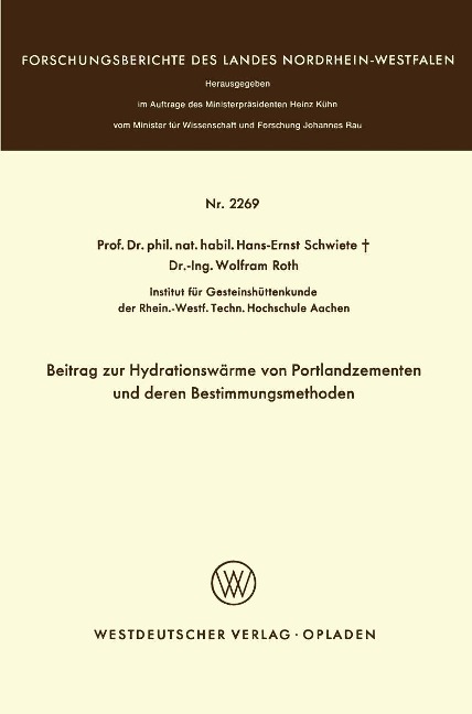 Beitrag zur Hydrationswärme von Portlandzementen und deren Bestimmungsmethoden - Hans-Ernst Schwiete