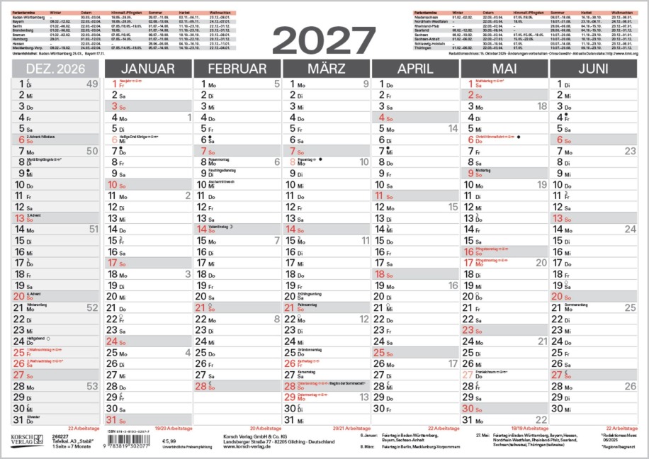Tafelkalender A3 "Stabil" 2027 - 