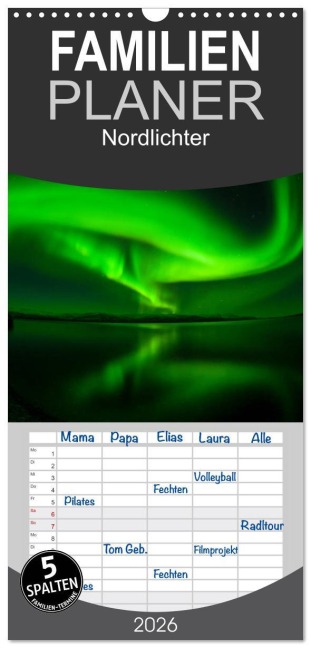 Familienplaner 2026 - Nordlichter mit 5 Spalten (Wandkalender, 21 x 45 cm) CALVENDO - Gunar Streu