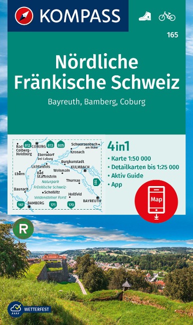 KOMPASS Wanderkarte 165 Nördliche Fränkische Schweiz, Bayreuth, Bamberg, Coburg 1:50.000 - 