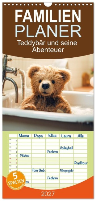 Familienplaner 2027 - Teddybär und seine Abenteuer mit 5 Spalten (Wandkalender, 21 x 45 cm) CALVENDO - Dirk Meutzner