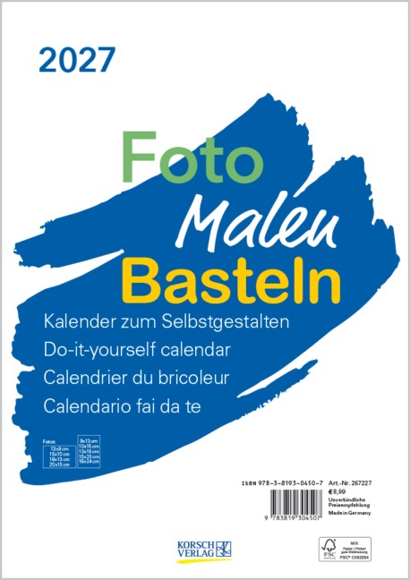 Foto-Malen-Basteln Bastelkalender A4 weiß 2027 - 