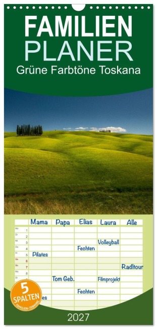 Familienplaner 2027 - Grüne Farbtöne Toskana mit 5 Spalten (Wandkalender, 21 x 45 cm) CALVENDO - Photostravellers Photostravellers