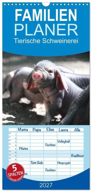 Familienplaner 2027 - Tierische Schweinerei mit 5 Spalten (Wandkalender, 21 x 45 cm) CALVENDO - Barbara Mielewczyk