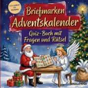 Cover-Bild zum Titel 'Briefmarken-Adventskalender: Quiz-Buch mit Fragen und Rätsel' von 'Schlauvento Interactive'
