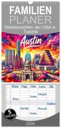 Cover-Bild zum Titel 'Familienplaner 2026 - Stadtansichten der USA in Tusche mit 5 Spalten (Wandkalender, 21 x 45 cm) CALVENDO' von 'Marco Warstat'