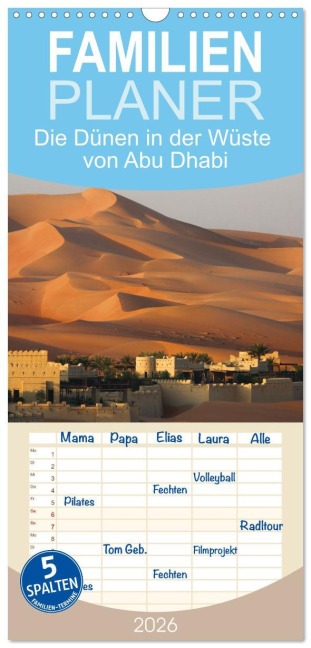 Familienplaner 2026 - Die Dünen in der Wüste von Abu Dhabi mit 5 Spalten (Wandkalender, 21 x 45 cm) CALVENDO - Photostravellers Photostravellers