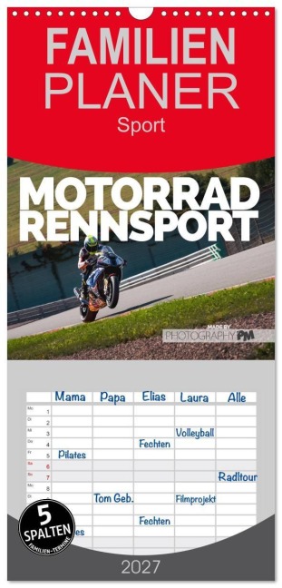 Familienplaner 2027 - Motorrad Rennsport mit 5 Spalten (Wandkalender, 21 x 45 cm) CALVENDO - Photography Pm