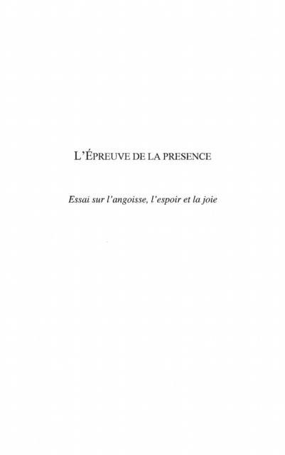 Epreuve de la presence - Honore Bernard