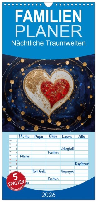 Familienplaner 2026 - Nächtliche Traumwelten mit 5 Spalten (Wandkalender, 21 x 45 cm) CALVENDO - Lino Casu