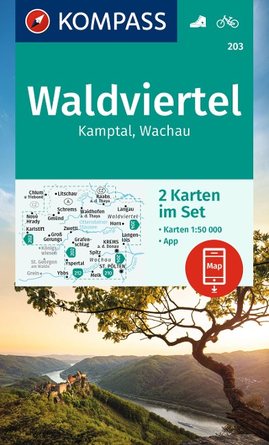 KOMPASS Wanderkarten-Set 203 Waldviertel, Kamptal, Wachau (2 Karten) 1:50.000 - 