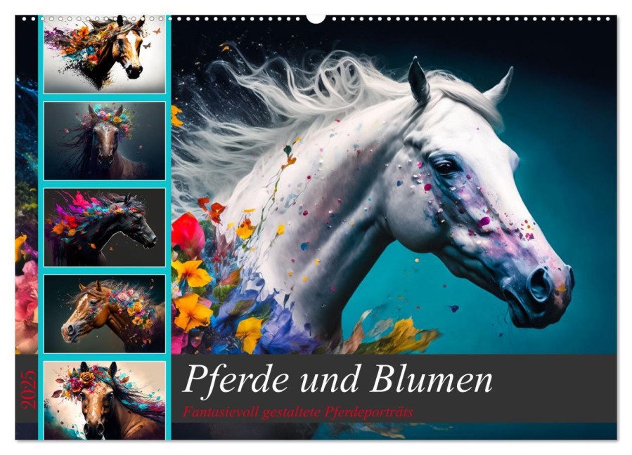 Pferde und Blumen (Wandkalender 2025 DIN A2 quer), CALVENDO Monatskalender - Dirk Meutzner